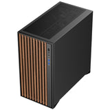 Case WOODY - Gaming Tower- ATX- 3x14cm Black fan- 2xUSB3- Type-C-  Wood Front- Temp Glass Side Panel