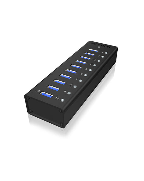 ICY BOX USB 3.2 Gen1 hub - 10 ports - incl. charging port - aluminum case - power supply