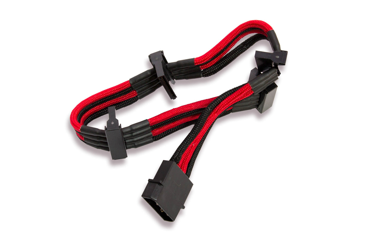 IDE 4Pin to 4xSATA Sleeved Extension Cable - 300mm - Black Red