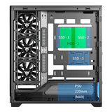 Case SHOWBUI WAVE 82B - Gaming Tower- ATX- 4x12cm ARGB fan- 2xUSB3- Type-C- Darker Temp Glass Side & Front Panel