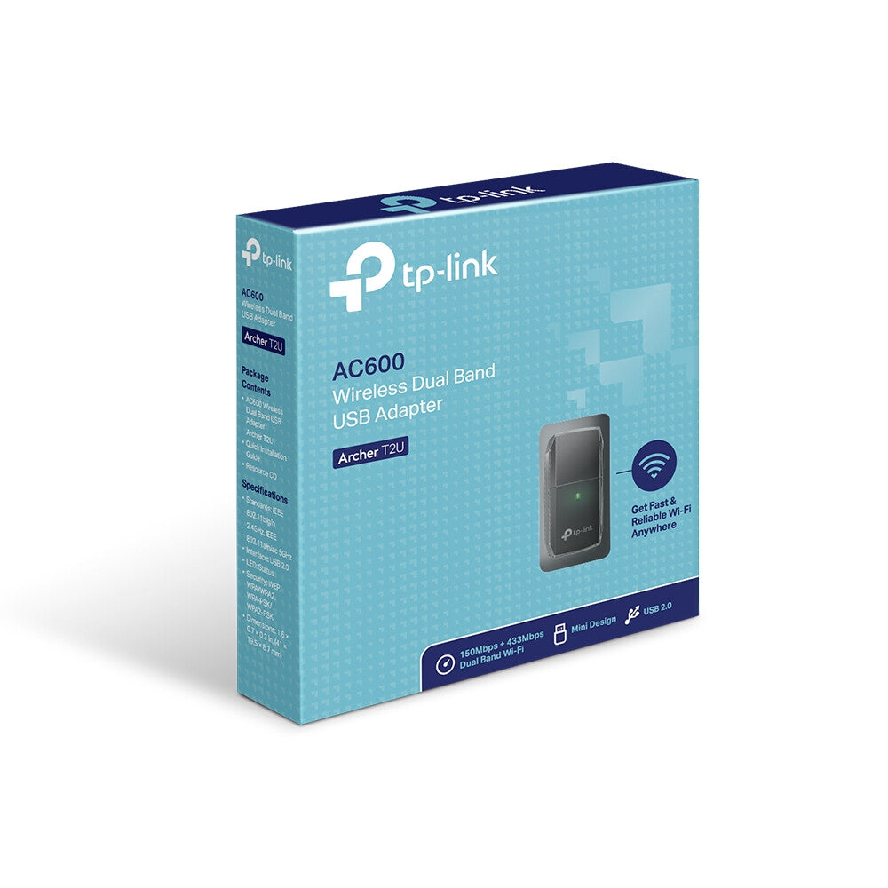 TP-LINK Antenna USB AC600 1T1R-433Mbps at 5GHz + 150Mbps at 2.4GHz- 802.11ac/a/b/g/n- USB 2.0-WPS Button-1 internal antenna