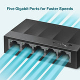 TP-LINK Switch Gigabit LiteWave 5-Port- 5 Gigabit RJ45 Ports- Desktop Plastic Case