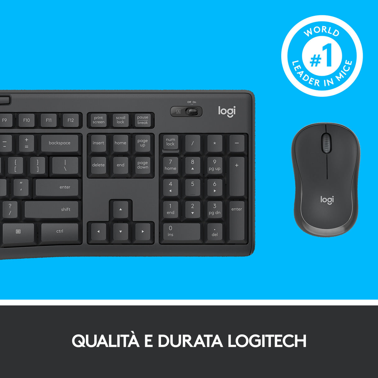 Tastiera + Mouse LOGITECH RETAIL - MK295- Wireless- Silent- Grafite