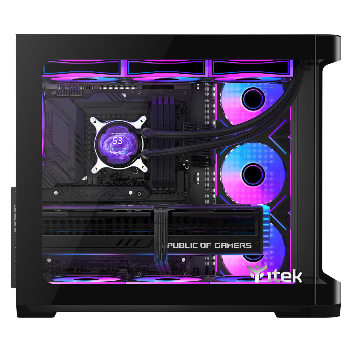Case DARK CAVE CURVED - Gaming Tower- ATX- 4x12cm ARGB fan- 2xUSB3- Type-C- Curved Temp Glass Side & Front Panel