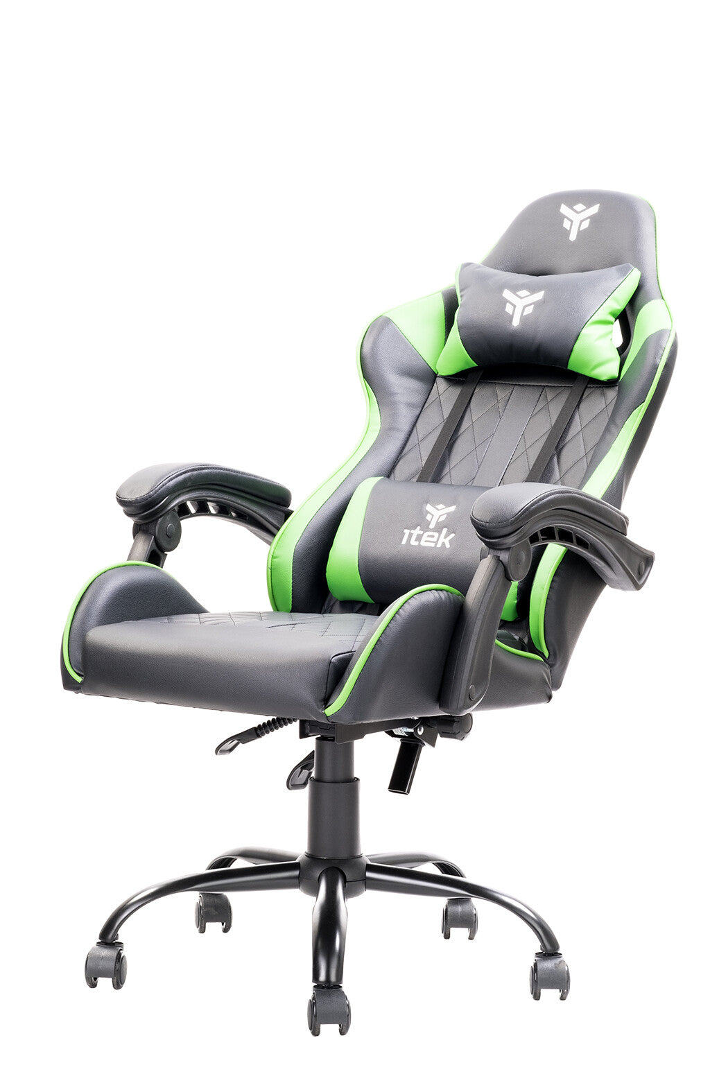 itek Gaming Chair RHOMBUS PF10 - PVC - Double Cushion - Reclining Backrest - Black Green