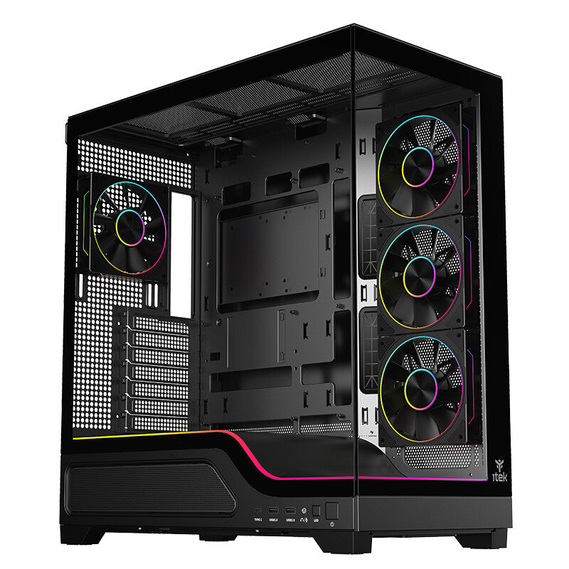 Case SHOWBUI WAVE 82B - Gaming Tower- ATX- 4x12cm ARGB fan- 2xUSB3- Type-C- Darker Temp Glass Side & Front Panel