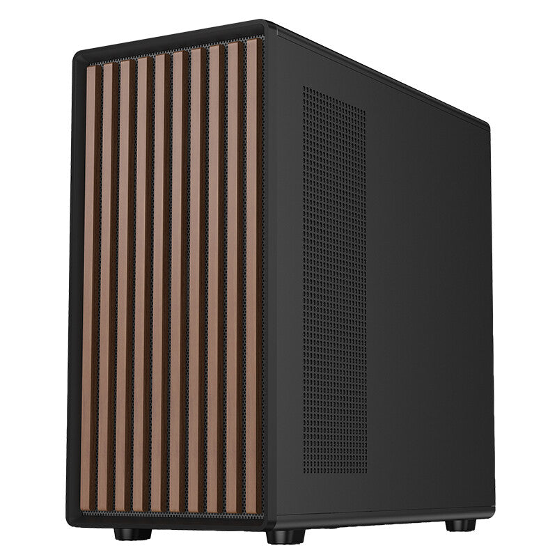 Case WOODY W2B - Gaming Tower- ATX- 4x14cm Black fan- 2xUSB3- Type-C- Wood Front- Darker Temp Glass Side Panel