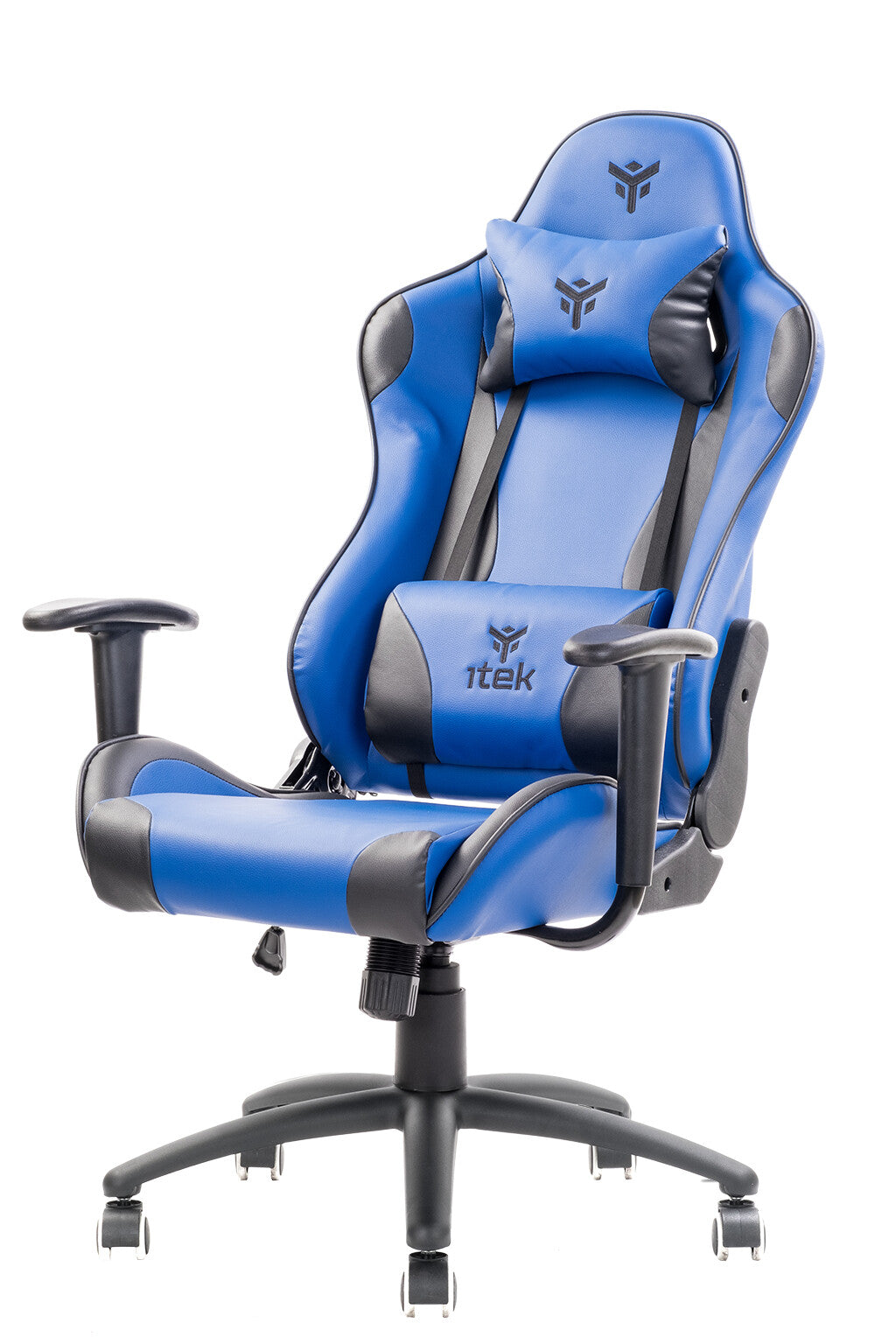 itek Gaming Chair PLAYCOM PM20 - PVC - Double Cushion - Reclining Backrest - Blue Black