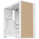 Case WOODY - Gaming Tower- ATX- 3x14cm White fan- 2xUSB3- Type-C-  Wood Front- Temp Glass Side Panel- White Edtion