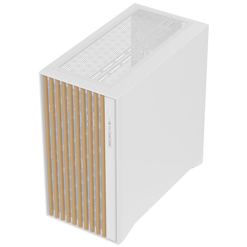 Case WOODY - Gaming Tower- ATX- 3x14cm White fan- 2xUSB3- Type-C-  Wood Front- Temp Glass Side Panel- White Edtion