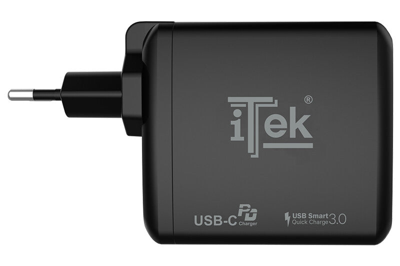 Caricabatteria da muro da 60W- 6A(2x3A) con 2 porte: 1xType-C PD-  1xQC3.0- Smart IC