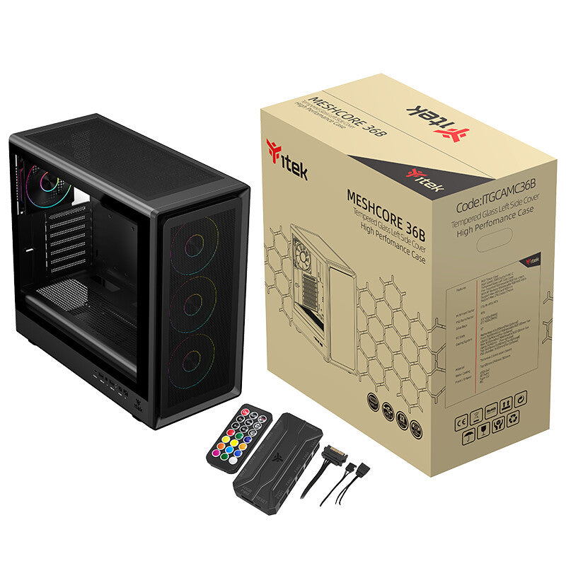 Case MESHCORE 36B - Gaming Tower- ATX- 4x12cm ARGB fan- 2xUSB3- Type-C- Temp Glass Side Panel