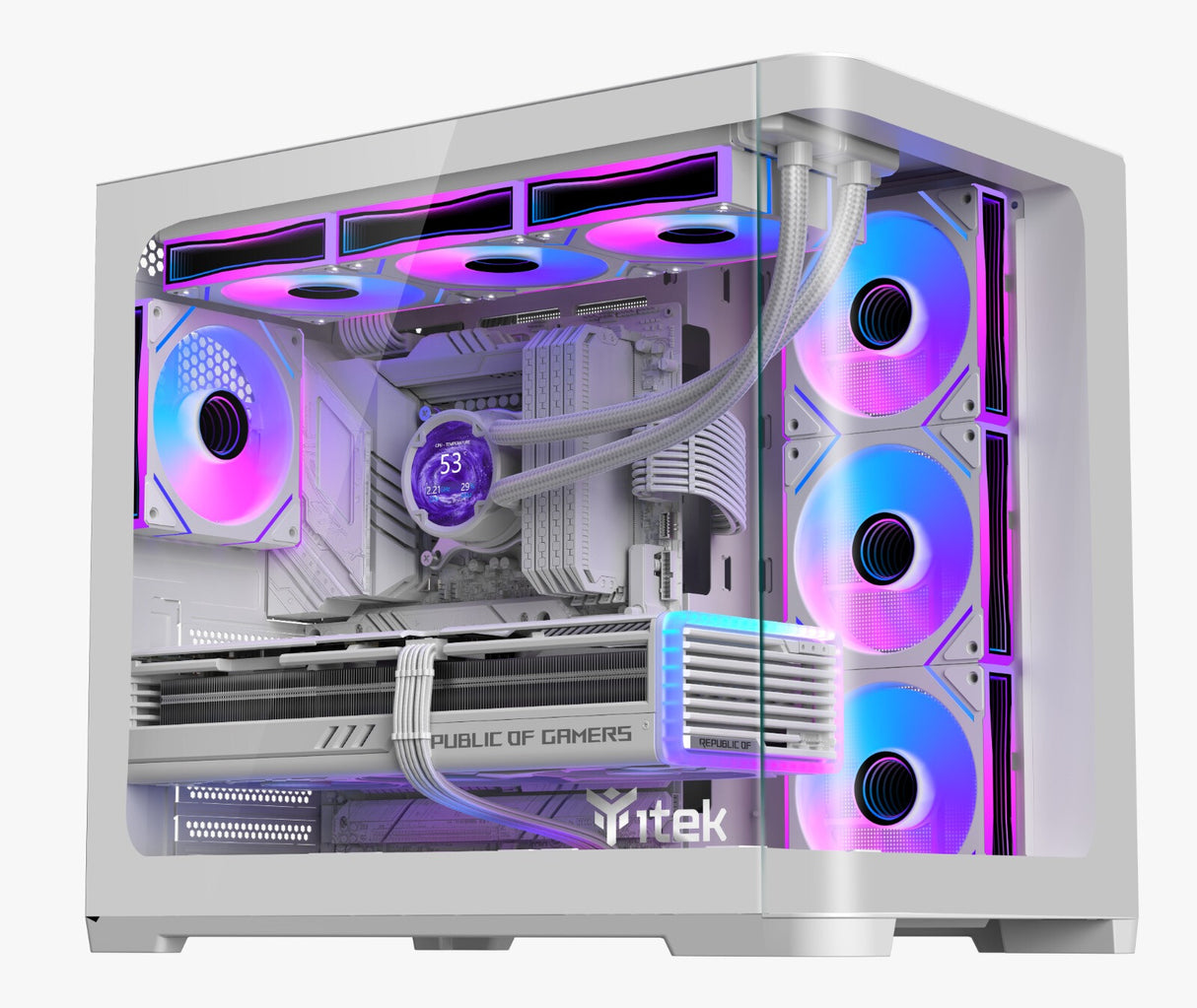 Case DARK CAVE CURVED - Gaming Tower- ATX- 4x12cm ARGB fan- 2xUSB3- Type-C- Curved Temp Glass Side & Front Panel- White Edition