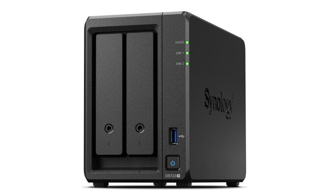 Synology NAS DS723+ 2-Bay 2.5"/3.5"/M.2 SSD/HDD- AMD Ryzen R1600 4GB D4- USB3- 2xRJ45- eSATA