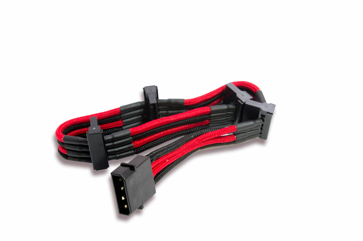 IDE 4Pin to 4xSATA Sleeved Extension Cable - 300mm - Black Red