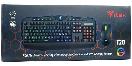 T20 Keyboard and Mouse Combo - Membrane - RGB - Multimedia - Mouse with software - RGB - P3212 Sensor