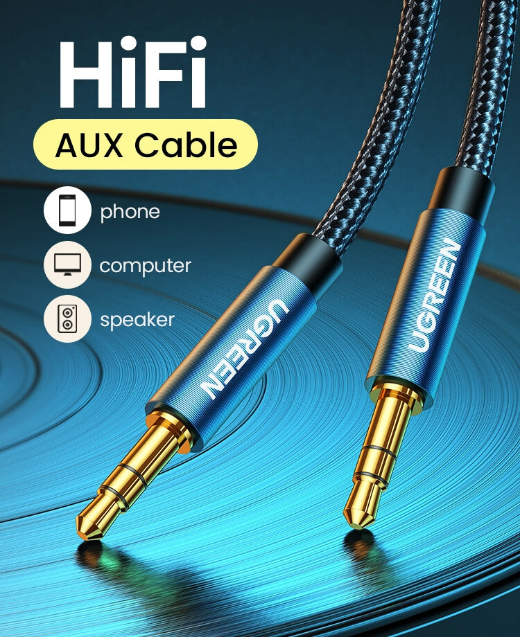 UGREEN Audio Cable 3.5mm Male to 3.5mm Male - Gold Plated with Metal Case 3m (Blue)