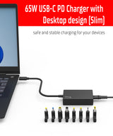Alimentatore Universale per Notebook e Dispositivi USB-C- PD - 65W- Tecnologia GaN- Super Slim- USB-C e 8 connettori