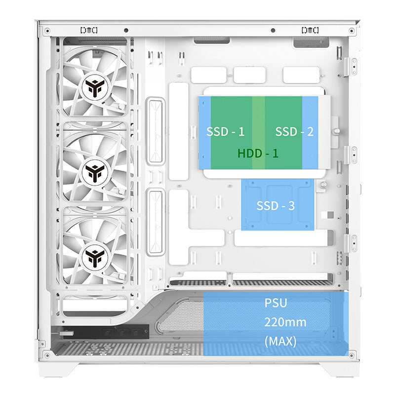 Case SHOWBUI WAVE 82W - Gaming Tower- ATX- 4x12cm ARGB fan- 2xUSB3- Type-C- Temp Glass Side & Front Panel- White Ed.