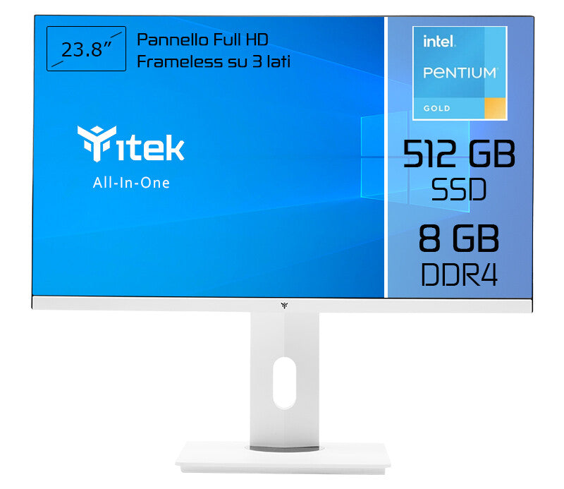 ITEK AIO 23.8" FHD- G6405- 8DDR4- 512SSD NVME- NO OS- HAS- WiFi- BT- Speaker- Cam- Mouse and Key