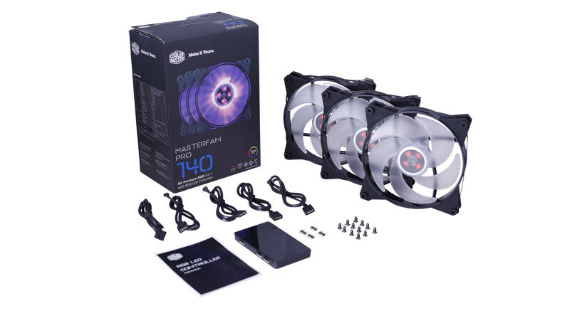 MasterFan Pro 140 Air Flow RGB PACK- ventola 140mm LED- 650 ~ 1500 RPM- 3in1 con controller RGB