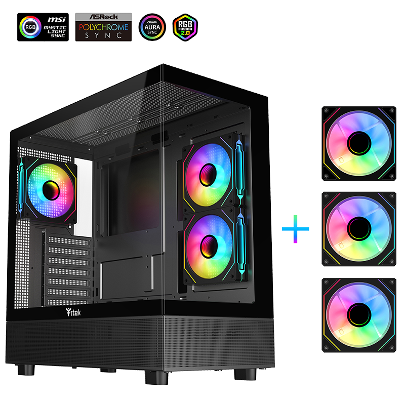 Case SHOWBUI 42B - Gaming Tower- ATX- 3x12cm ARGB fan- 2xUSB3- Type-C- Side & Front Panel Temp Glass