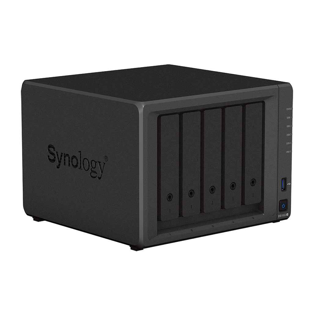 Synology NAS DS1522+ 5-Bay 2.5"/3.5" SSD/HDD- AMD Ryzen R1600- 8GB D4- 2xUSB3- 4xRJ45- eSATA