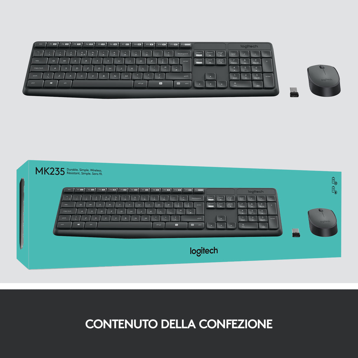 Tastiera + Mouse LOGITECH RETAIL - MK235- Wireless- Nera