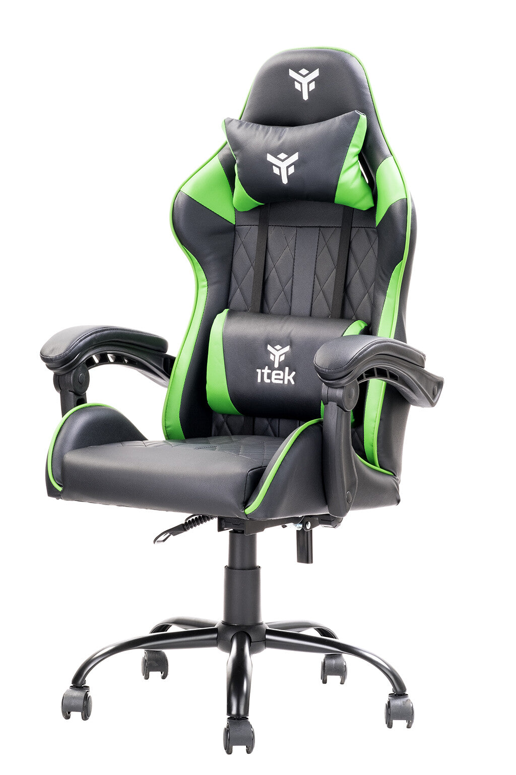 itek Gaming Chair RHOMBUS PF10 - PVC - Double Cushion - Reclining Backrest - Black Green