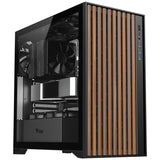 Case WOODY - Gaming Tower- ATX- 3x14cm Black fan- 2xUSB3- Type-C-  Wood Front- Temp Glass Side Panel