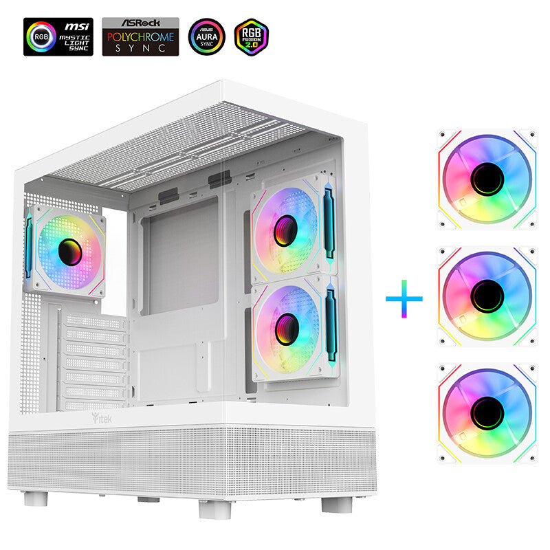 Case SHOWBUI 42W - Gaming Tower- ATX- 3x12cm ARGB fan- 2xUSB3- Type-C- Side & Front Panel Temp Glass- White Edition