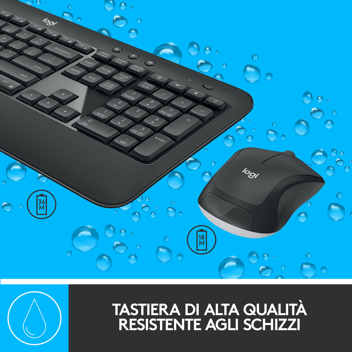 Tastiera + Mouse LOGITECH RETAIL - MK540 Advanced- Wireless- Nera