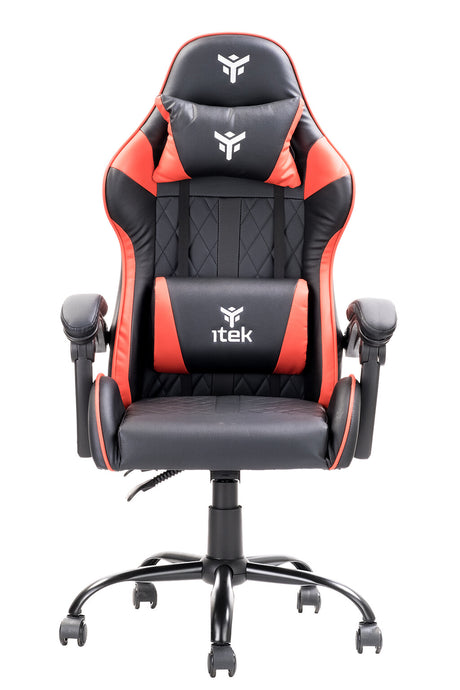 itek Gaming Chair RHOMBUS PF10 - PVC - Double Cushion - Reclining Backrest - Black Red