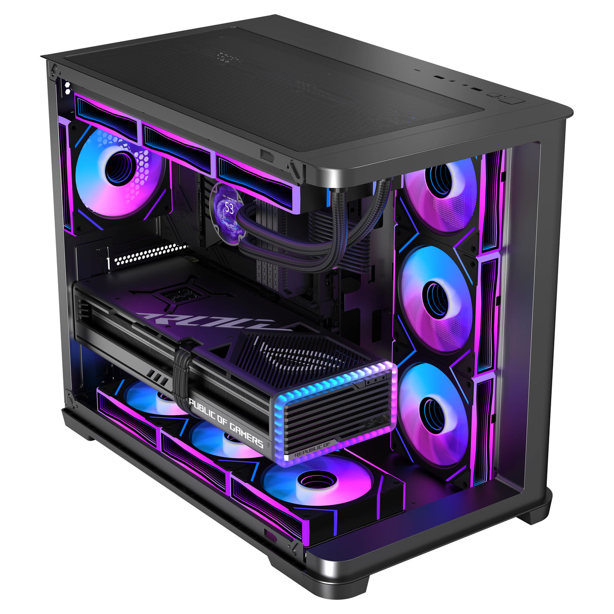 Case DARK CAVE CURVED - Gaming Tower- ATX- 4x12cm ARGB fan- 2xUSB3- Type-C- Curved Temp Glass Side & Front Panel