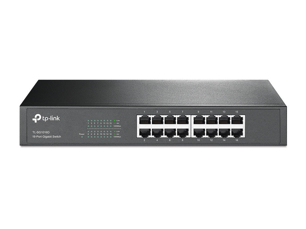 TP-LINK Switch Gigabit- 16-port- 16 10/100/1000M RJ45 ports- 1U 13-inch rack-mountable steel case