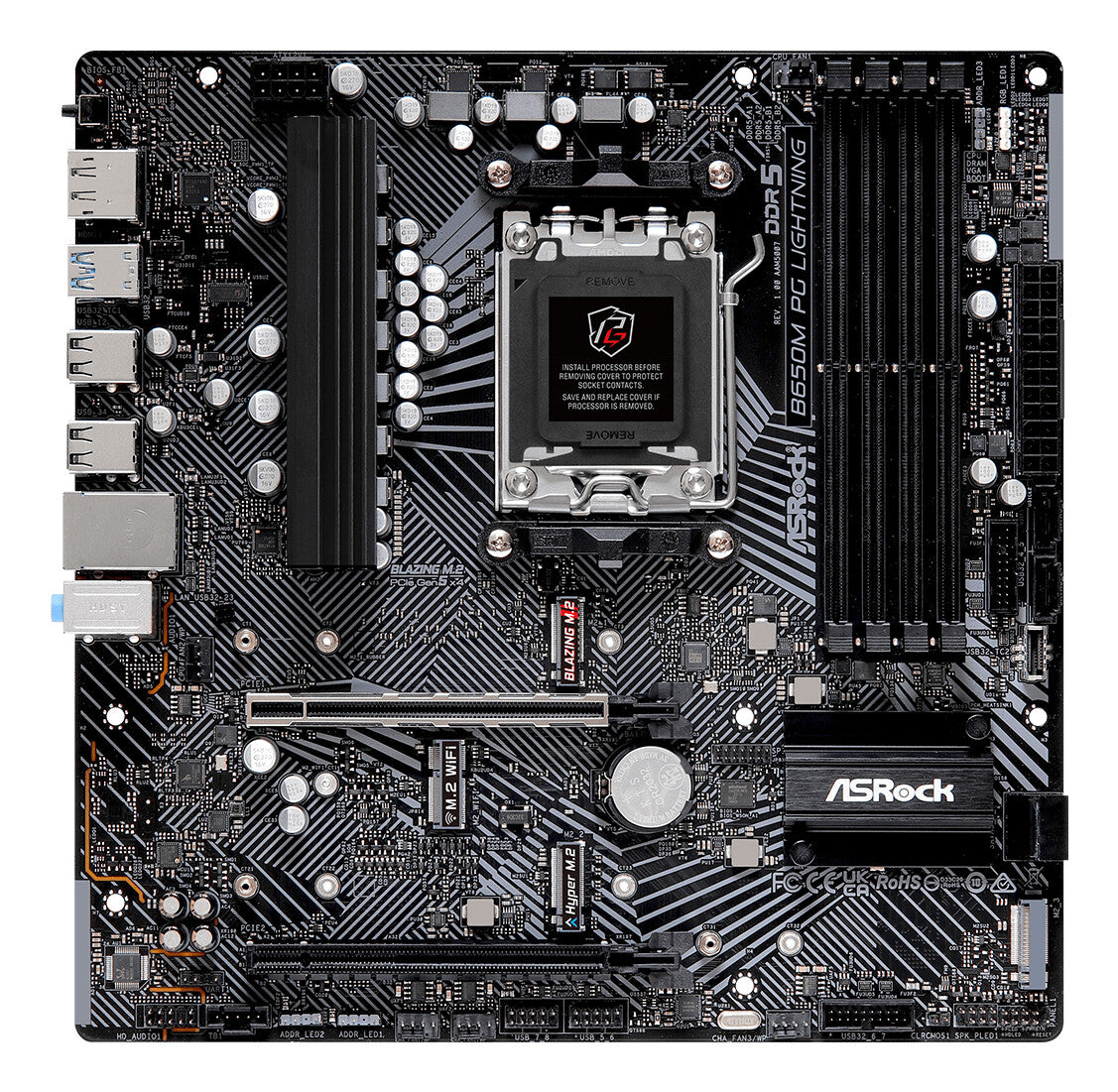 MB Asrock AM5 B650M PG LIGHTNING- 4*DDR5 4*SATA3- 3*M.2- HDMI- DP-  mATX