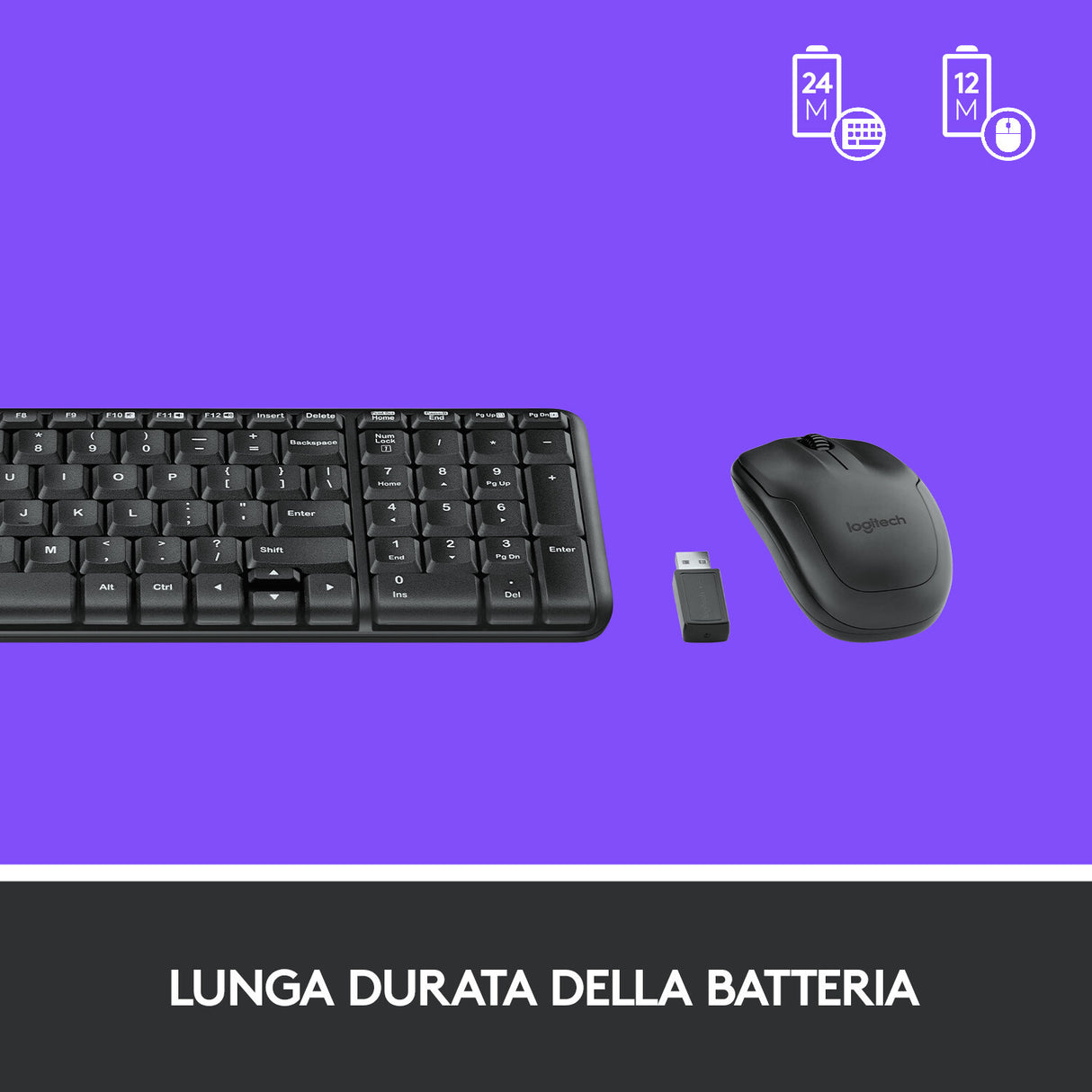 Tastiera + Mouse LOGITECH RETAIL - MK220- Wireless- Nera