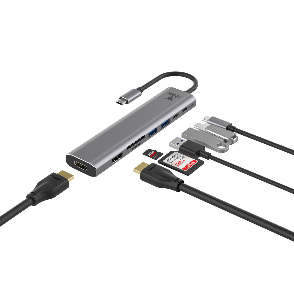 ITEK HUB 7 in 1- 2HDMI + 2USBA + SD/TF + 2USB-C