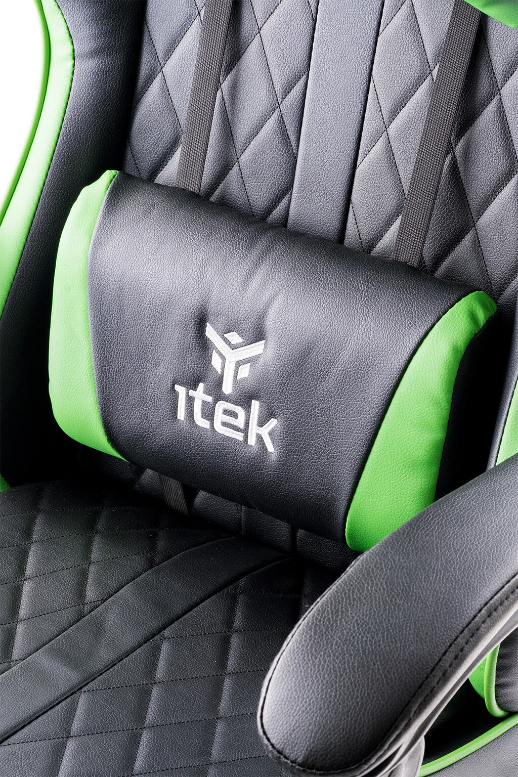 itek Gaming Chair RHOMBUS PF10 - PVC - Double Cushion - Reclining Backrest - Black Green