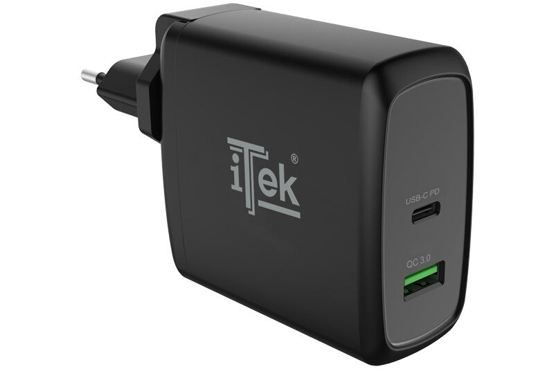 Caricabatteria da muro da 60W- 6A(2x3A) con 2 porte: 1xType-C PD-  1xQC3.0- Smart IC