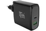 Caricabatteria da muro da 60W- 6A(2x3A) con 2 porte: 1xType-C PD-  1xQC3.0- Smart IC