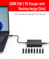 Alimentatore Universale per Notebook e Dispositivi USB-C- PD - 100W- Tecnologia GaN- Super Slim- USB-C e 8 connettori