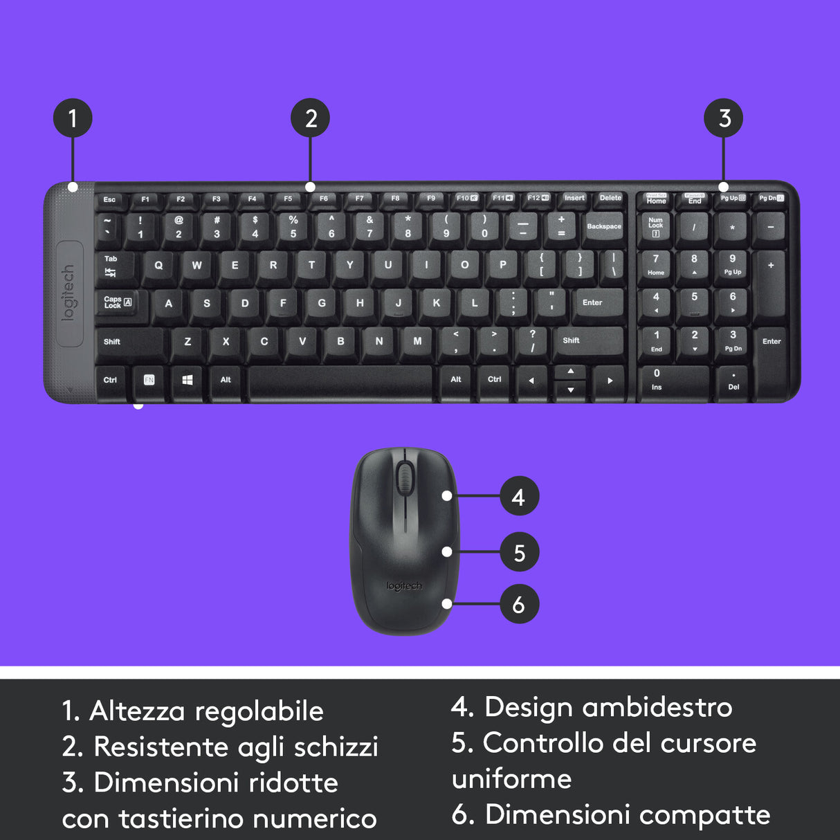 Tastiera + Mouse LOGITECH RETAIL - MK220- Wireless- Nera