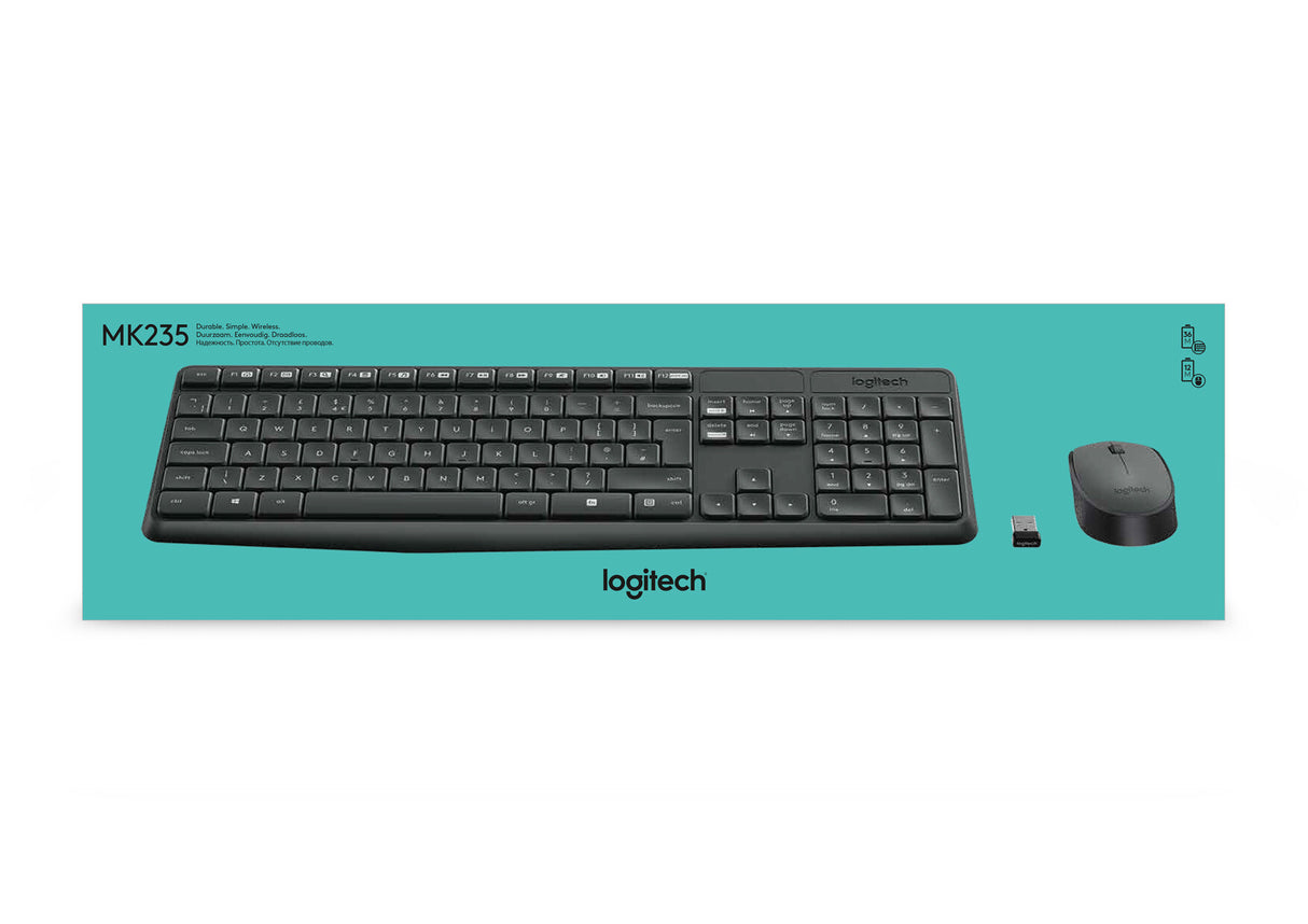 Tastiera + Mouse LOGITECH RETAIL - MK235- Wireless- Nera