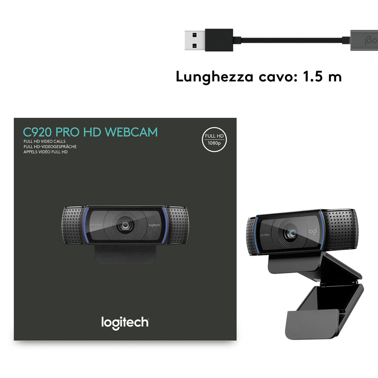 Webcam LOGITECH RETAIL - C920 HD Pro- 3MP 1080p- Doppio Mic- Stereo- USB