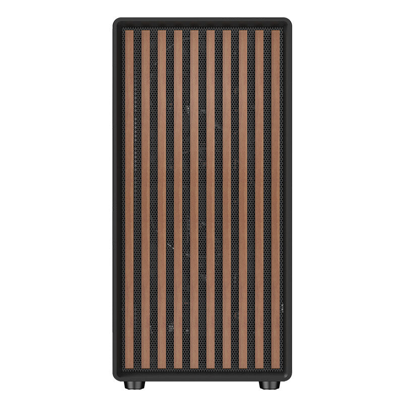Case WOODY W2B - Gaming Tower- ATX- 4x14cm Black fan- 2xUSB3- Type-C- Wood Front- Darker Temp Glass Side Panel