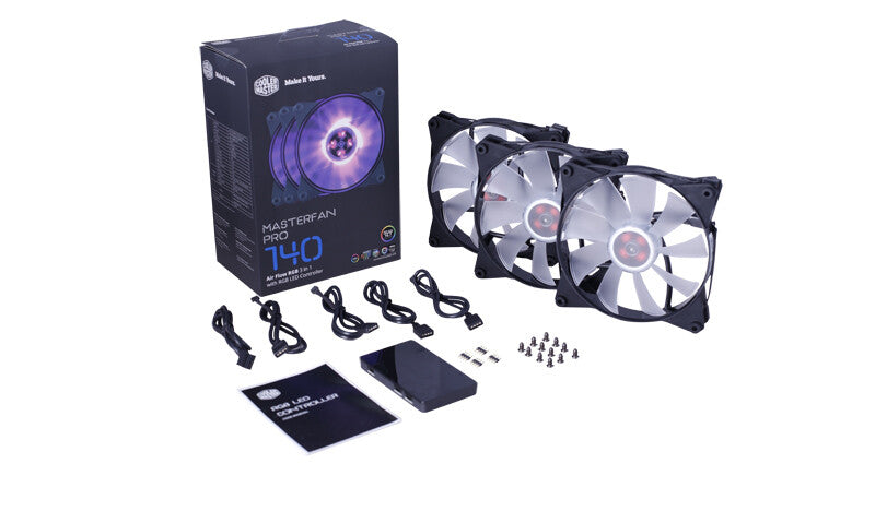 MasterFan Pro 140 Air Pressure RGB PACK- ventola 140mm LED- 500 ~ 800 RPM- 3in1 con controller RGB