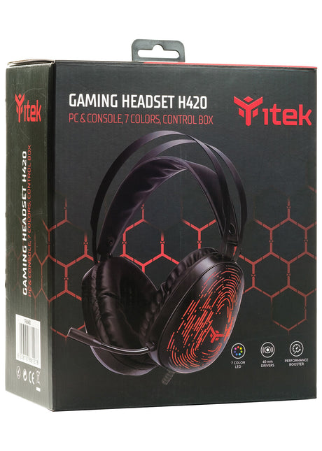 H420 Gaming Headset - PC and Console - Virtual 7.1 - Control Volume - 7 Color LED - 2x3.5mm and USB with Adapter