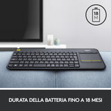 Tastiera LOGITECH RETAIL - K400 Plus- Wireless- Touchpad- Multimediale- Nera