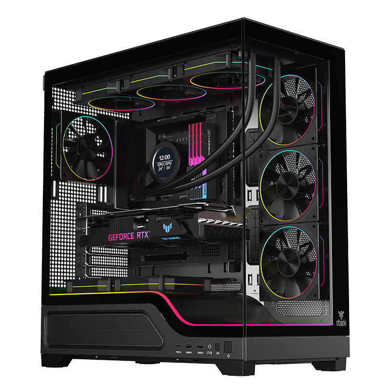 Case SHOWBUI WAVE 82B - Gaming Tower- ATX- 4x12cm ARGB fan- 2xUSB3- Type-C- Darker Temp Glass Side & Front Panel